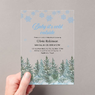Invitaciones Acrílicas Bebé Está Afuera en Invierno Baby Shower