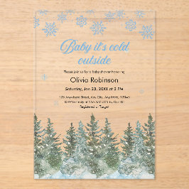 Invitaciones Acrílicas Bebé Está Afuera en Invierno Baby Shower