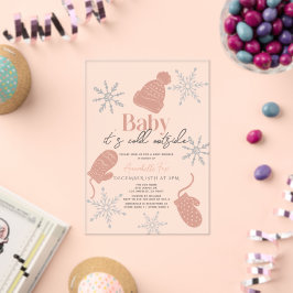 Invitaciones Acrílicas Bebé está frío fuera del Baby Shower de beanie ros