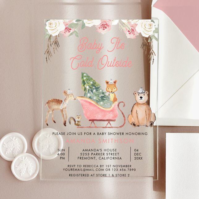 Invitaciones Acrílicas Bebé, está frío fuera del Baby Shower de Sleigh Ro (Subido por el creador)