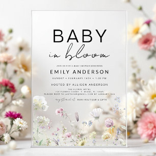 Invitaciones Acrílicas Bebé Flor Silvestre en Flor Baby Shower Boho Jardí