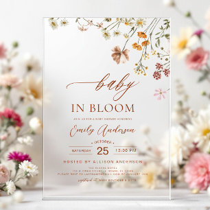 Invitaciones Acrílicas Bebé Flor Silvestre en Flor Baby Shower Terracota
