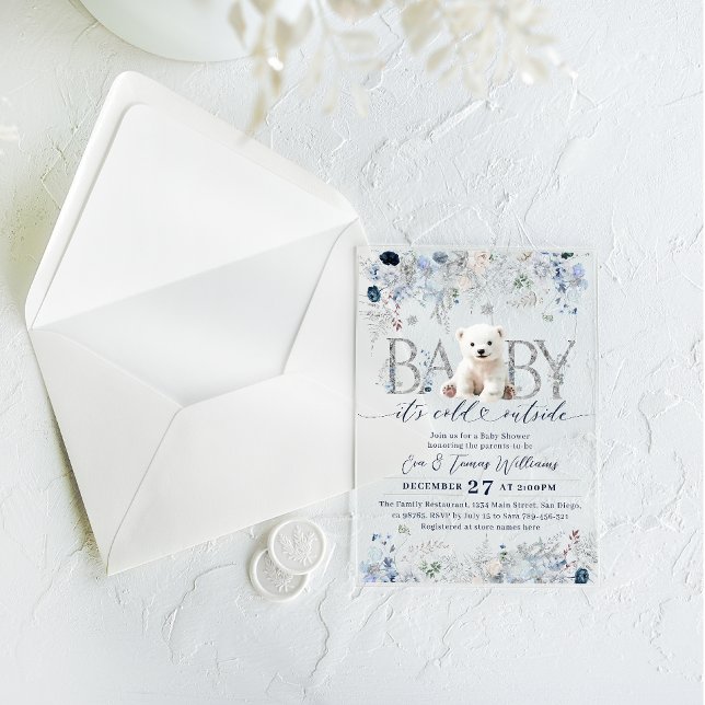 Invitaciones Acrílicas Bebé frío afuera Floral & Bear Baby Boy Shower (Subido por el creador)