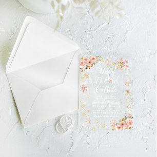 Invitaciones Acrílicas Bebé frío afuera rosa invierno niña baby shower