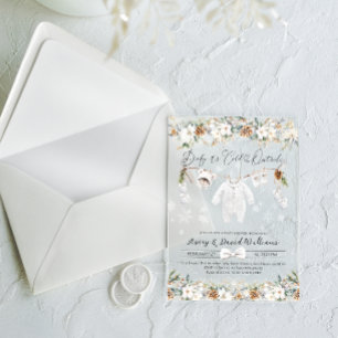 Invitaciones Acrílicas Bebé Fuera Hace Frío Línea de Ropa Baby Shower