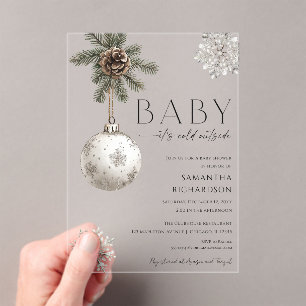 Invitaciones Acrílicas Bebé, hace frío afuera baby shower rústico boho