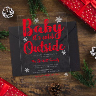 Invitaciones Acrílicas Bebé hace frío afuera Fiesta de Navidades festiv