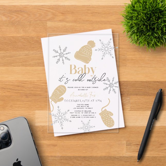 Invitaciones Acrílicas Bebé hace frío fuera del Baby Shower beanie de Bei (Insitu (Tarjeta de Invitación))