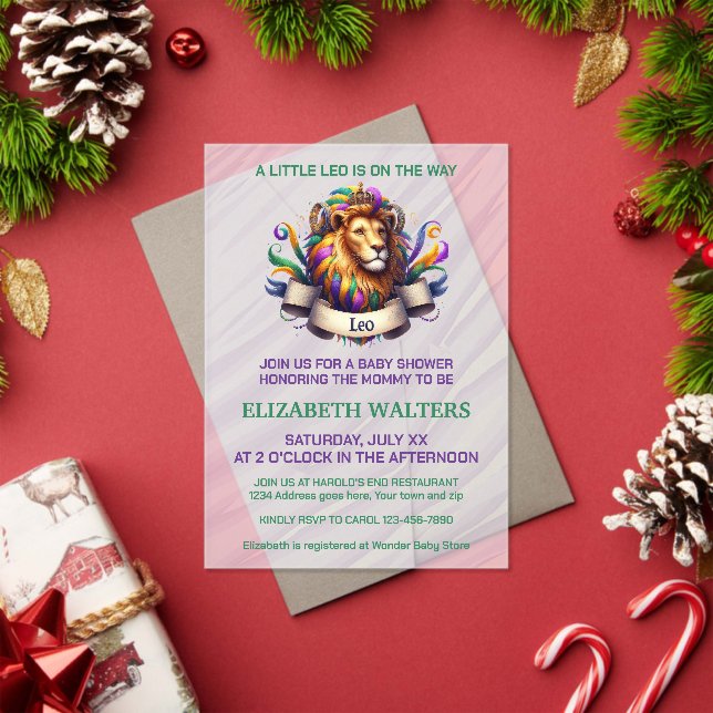 Invitaciones Acrílicas Bebé Leo con lavanda y verde Cumpleaños Temático d (Insitu (Vacaciones))