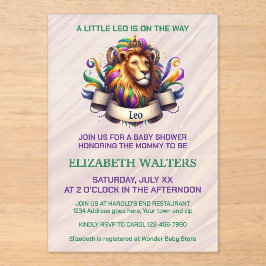 Invitaciones Acrílicas Bebé Leo con lavanda y verde Cumpleaños Temático d