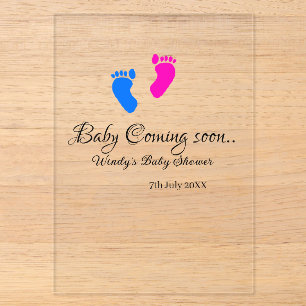 Invitaciones Acrílicas Bebé llegando pronto baby shower pies de bebé azul