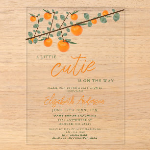 Invitaciones Acrílicas Bebé Naranja Little Cutie Shower de Revelación de