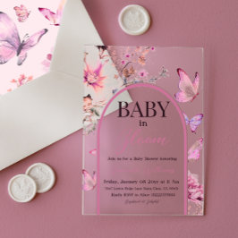 Invitaciones Acrílicas Bebé rosa mariposa en Baby Shower, Chica de sangre
