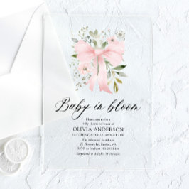 Invitaciones Acrílicas Bebé rosado en Baby Shower, Chica floral en flor