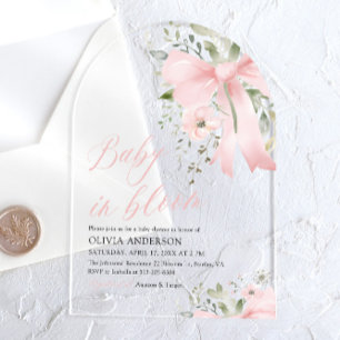 Invitaciones Acrílicas Bebé rosado en Baby Shower, Chica floral en flor