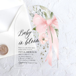 Invitaciones Acrílicas Bebé rosado en Baby Shower, Chica floral en flor