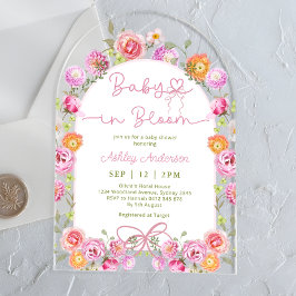 Invitaciones Acrílicas Bebé rosado en Baby Shower, Chica floral en flor