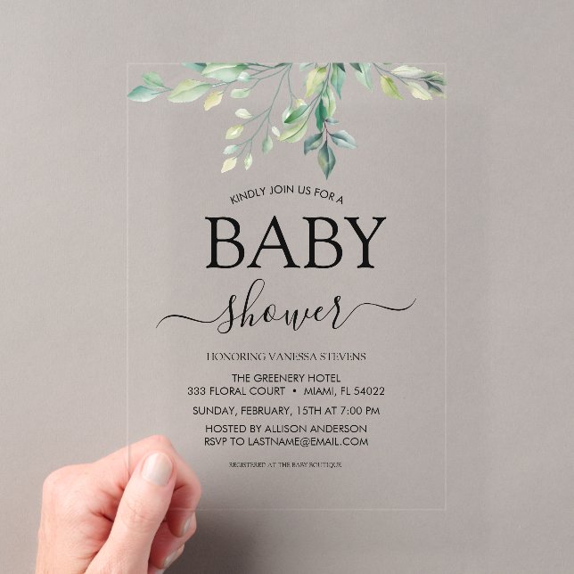 Invitaciones Acrílicas Bebé Shower Verdor Eucalipto (Insitu (portátil))