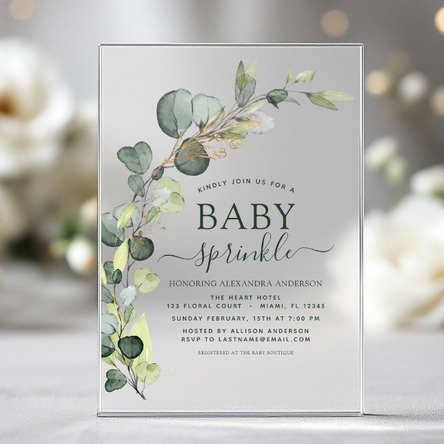 Invitaciones Acrílicas Bebé Sprinkle Shower Greenery Eucalyptus Suculento (Subido por el creador)