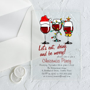 Invitaciones Acrílicas Bebidas de fiesta de Navidad cócteles copas de vin