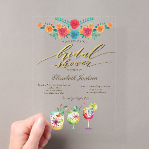 Invitaciones Acrílicas Bebidas de Flores Mexicanas para Despedida de Solt