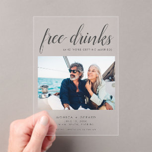 Invitaciones Acrílicas Bebidas Gratis Foto Boda Elegante