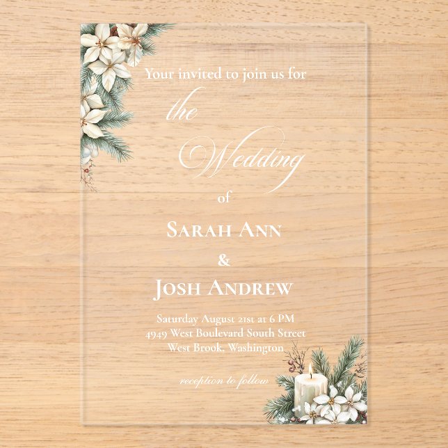 Invitaciones Acrílicas Beige con temática invernal (Anverso)