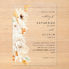 Invitaciones Acrílicas Beige y Naranja Boda floral