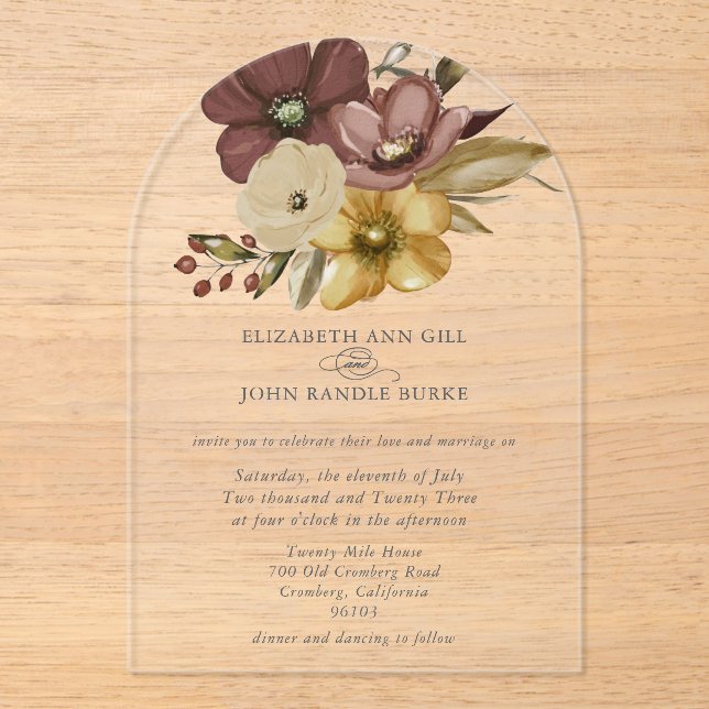 Invitaciones Acrílicas Bella boda boho neutral (Anverso)