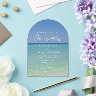 Invitaciones Acrílicas Bella Fotografía de Playa Boda en la Costa