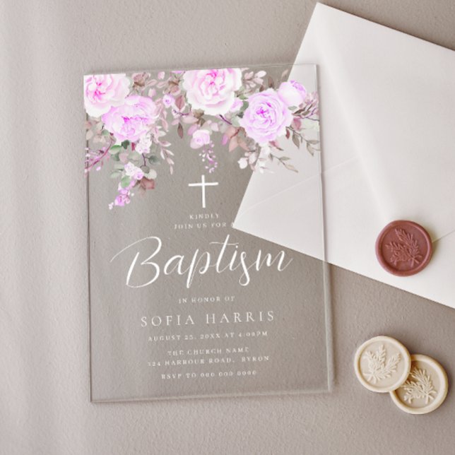 Invitaciones Acrílicas Bella Lavanda Violeta Púrpura Baptismo Niña (Subido por el creador)