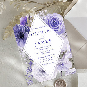 Invitaciones Acrílicas Bello Marco Floral Índigo Boda