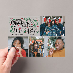 Invitaciones Acrílicas Berries 4 Foto Feliz Navidad Año Nuevo
