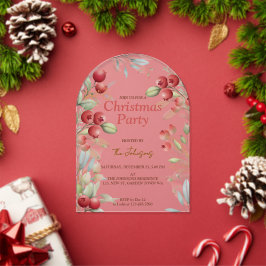Invitaciones Acrílicas Berries rojos y vacaciones de pino