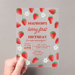 Invitaciones Acrílicas Berry First Birthday Fresa Turning One