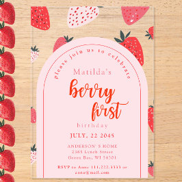 Invitaciones Acrílicas Berry First Birthday Party 1ᵉʳ Arco de fresa