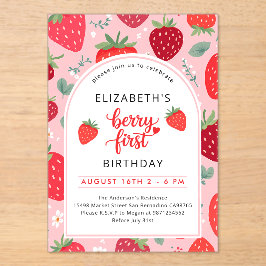 Invitaciones Acrílicas Berry First Cute Primer Cumpleaños Chica de fresas
