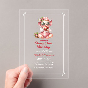 Invitaciones Acrílicas Berry Primer cumpleaños Strawberry Primer Fiesta d