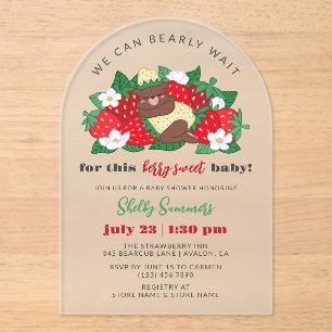 Invitaciones Acrílicas Berry Sweet Baby Neutral Strawberry Baby Shower