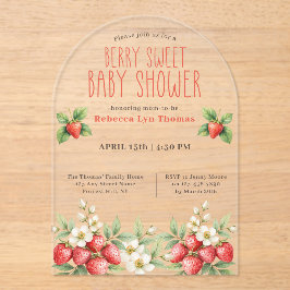 Invitaciones Acrílicas Berry Sweet Baby Shower Strawberries