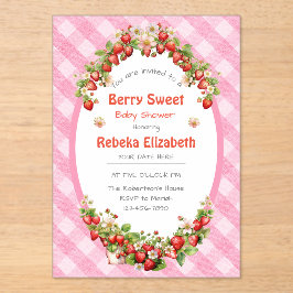 Invitaciones Acrílicas Berry Sweet Pink Gingham Baby Shower Invitation