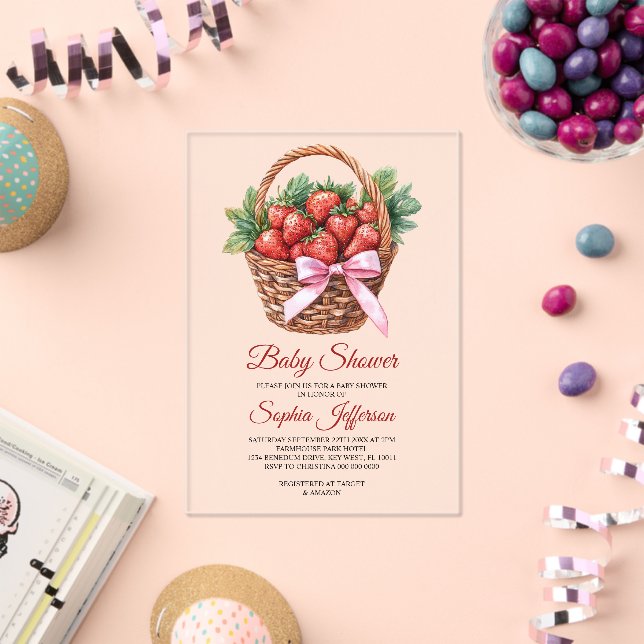 Invitaciones Acrílicas Berry Sweet Strawberry Baby Shower (Insitu (Celebración))