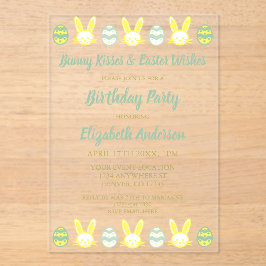 Invitaciones Acrílicas Besos de conejo y deseos de Pascua Cumpleaños