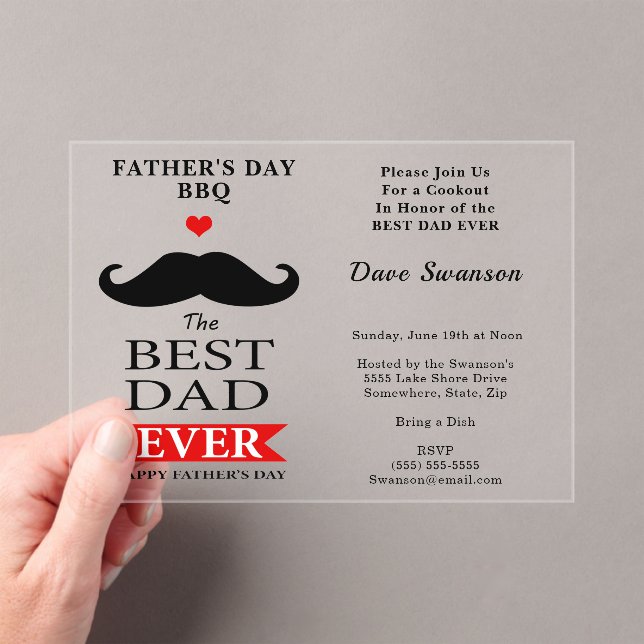 Invitaciones Acrílicas Best Dad Ever Fathers Day Mustache Luncheon BBQ (Insitu (portátil))