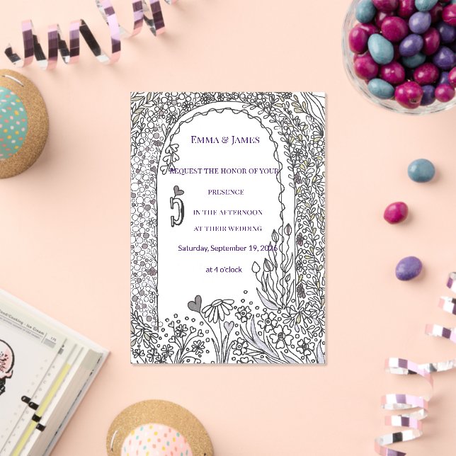 Invitaciones Acrílicas Black and White Floral Garden Door Wedding (Insitu (Celebración))