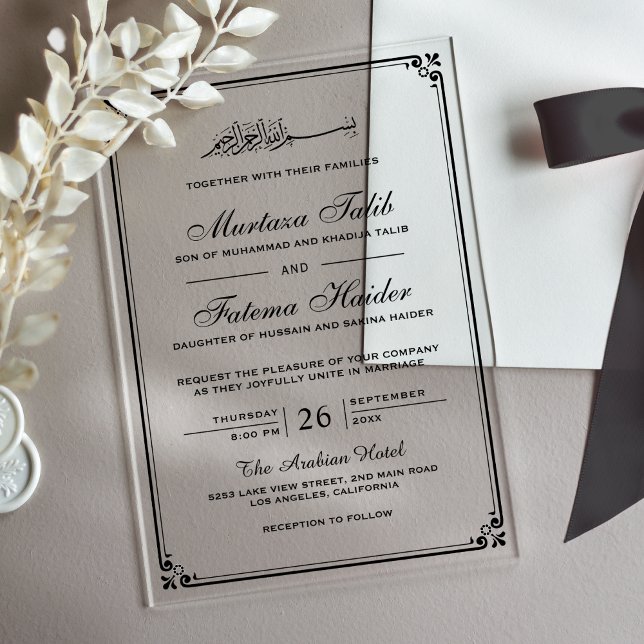 Invitaciones Acrílicas Black Border Muslim Wedding (Subido por el creador)