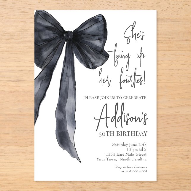 Invitaciones Acrílicas black bow 50th Birthday Party Invitation (Anverso)