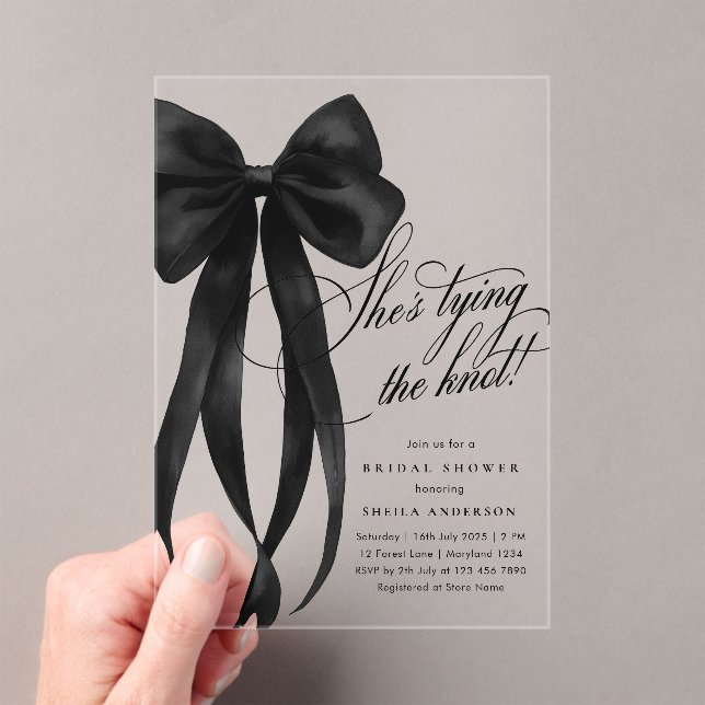 Invitaciones Acrílicas Black Bow está atando la ducha nupcial (Insitu (portátil))
