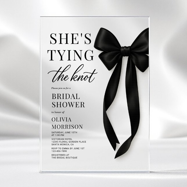 Invitaciones Acrílicas Black Bow She's Tying The Knot Bridal Shower  (Subido por el creador)