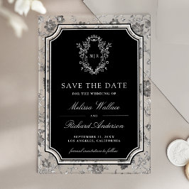 Invitaciones Acrílicas Black Chinoiserie Crest Wedding Save the Date